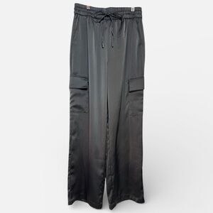 Rachel Zoe Charcoal Cargo Pants Grey Small Satin Silk Wide Leg
